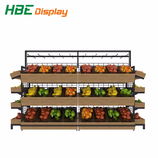 Supermarket Wooden Wall Vegetable Display Shelf