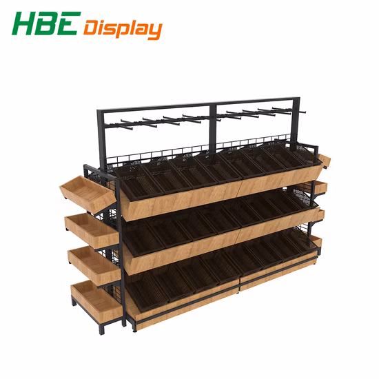 Supermarket Wooden Wall Vegetable Display Shelf