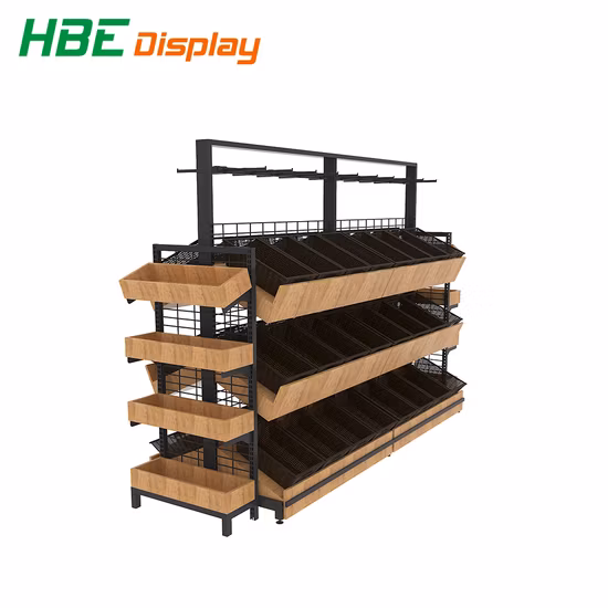 Supermarket Wooden Wall Vegetable Display Shelf