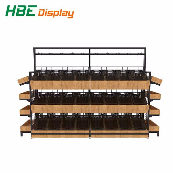 Supermarket Wooden Wall Vegetable Display Shelf