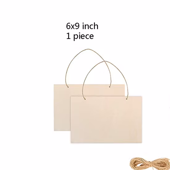 Placa de madeira inacabada para artesanato DIY 9 x 6 polegadas placa de madeira retangular de Natal pendurada em branco com corda de juta