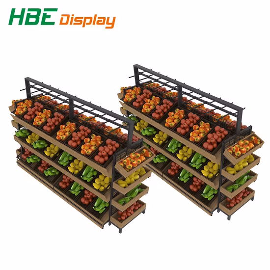 Prateleira de exibição de vegetais de parede de madeira para supermercado