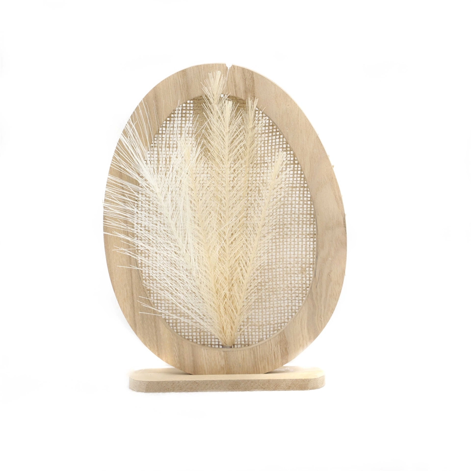 Wholesale Artificial Pampas Grass Wooden Ornaments Easter Decoration Egg-Shaped Wooden Ornaments Home Decoration Ornaments