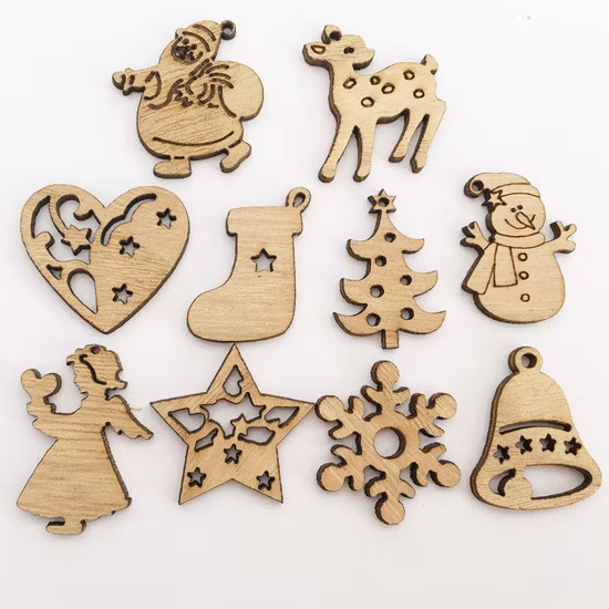 2023 Crafts Laser Cut MDF Wood House Xmas Tree Hanging Decor Ornament Sublimation Cutout Wooden Christmas Decorations