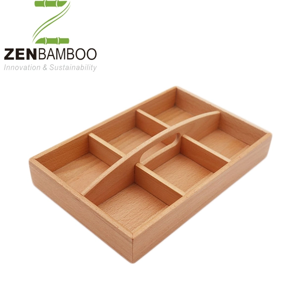 Melamine Bottom Wooden Food Bamboo Fiber Serving Tray with Handle