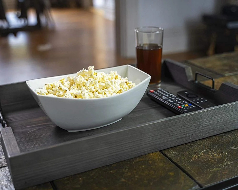 Modern Rustic Wood/Wooden Serving Tray with Metal Handles for Food/Tea/Coffee/Souvenir Storage